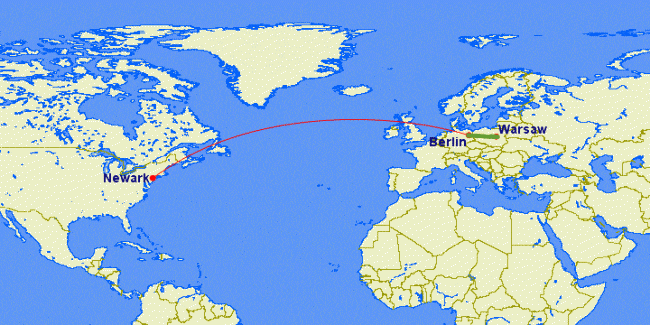Map: Newark to Germany with Aeroplan miles, Germany to Poland with Avios