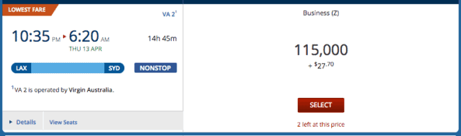 This 115k flight is operated by Virgin Australia