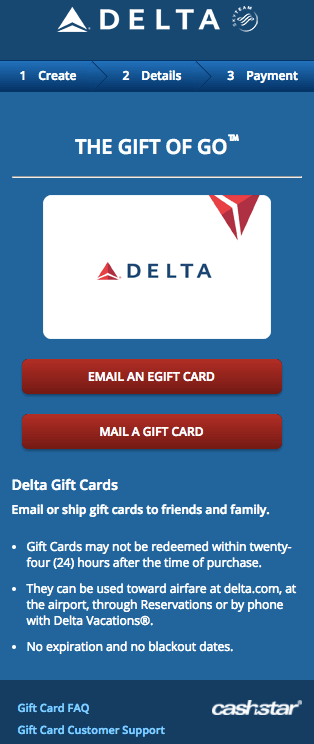 This is what the mobile site looks like. Don't buy Delta gift cards here!