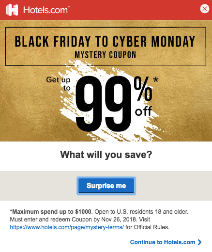 The pop up that appears when you navigate to hotels.com